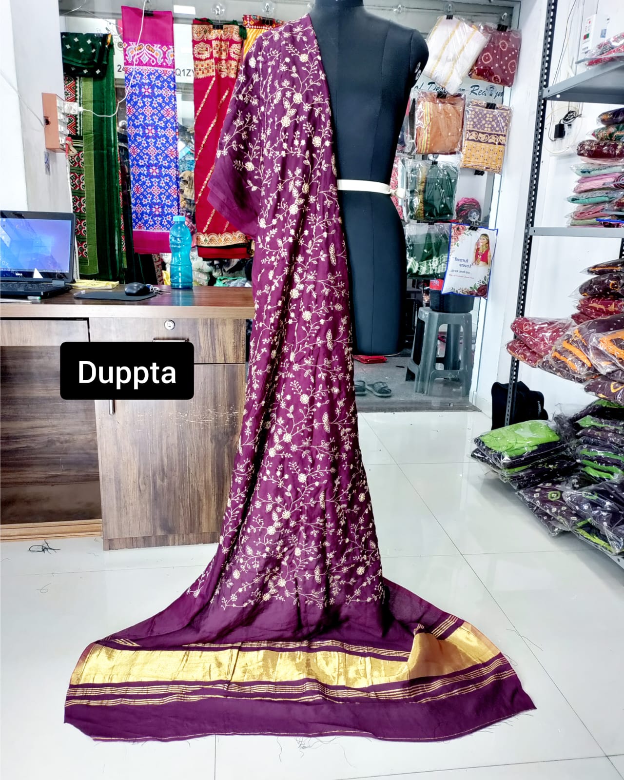 Lagadi Patta Work Chandery Silk Designer Dupatta Wholesale Online